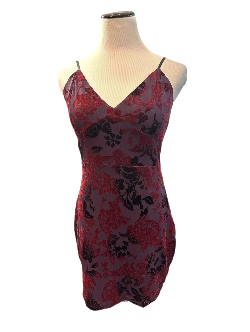 Lulus Velvet Floral Wedding Guest Dress Sz L
